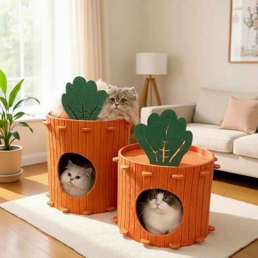 Katzenhöhle Karotten-Design Gemütliches Katzenbett aus Filz.