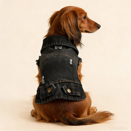 Dackel Jeansjacke | Vintage Distressed Denim für kleine Hunde