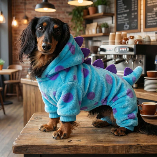 Dackel Dino Hoodie | Flanell Dinosaurier Kostuem Pullover fuer kleine Hunde