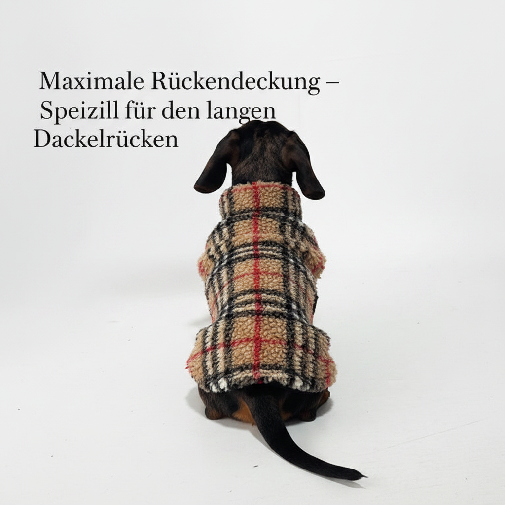 Dackel Kuschelmantel – Maßgefertigte Wärme im Schottenkaro