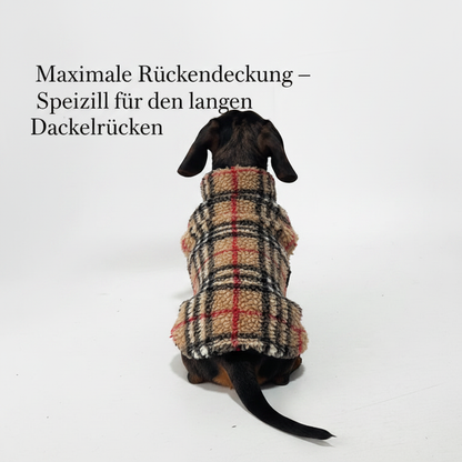Dackel Kuschelmantel – Maßgefertigte Wärme im Schottenkaro