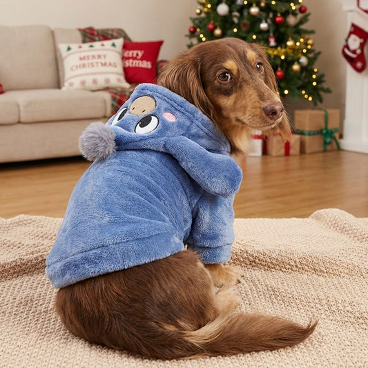 Dackel Hoodie Wintermantel | Flanell Fleece mit Kapuze fuer kleine Hunde