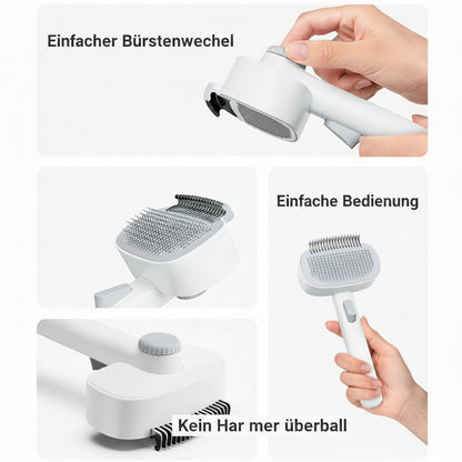 Katzenbürste 2-in-1 – Anti-Flughaare Wechselkopf Nadel- & Entwirrkamm  Drehregulierbar.