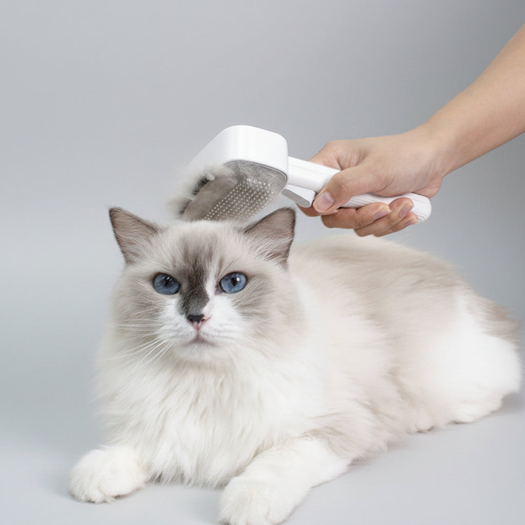 Katzenbürste 2-in-1 – Anti-Flughaare Wechselkopf Nadel- & Entwirrkamm  Drehregulierbar.