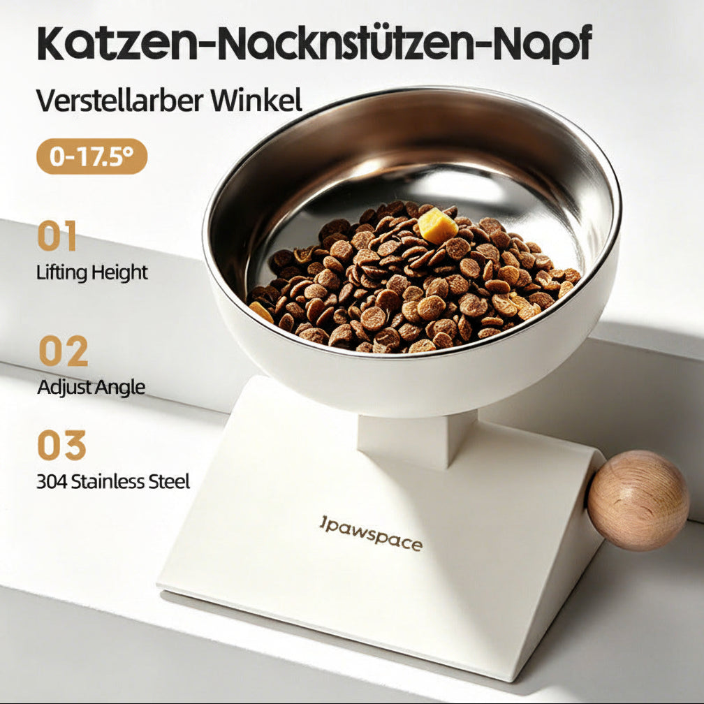 Erhöhter Katzennapf mit verstellbarem Winkel – 0–17,5°, 304 Edelstahl, rutschfest.