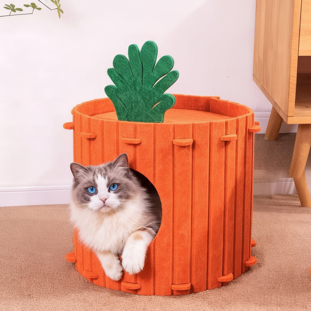 Katzenhöhle Karotten-Design Gemütliches Katzenbett aus Filz.