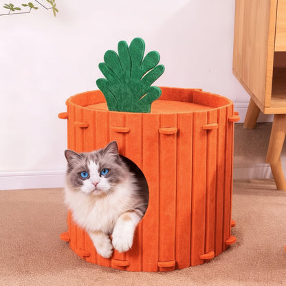 Katzenhöhle Karotten-Design Gemütliches Katzenbett aus Filz.
