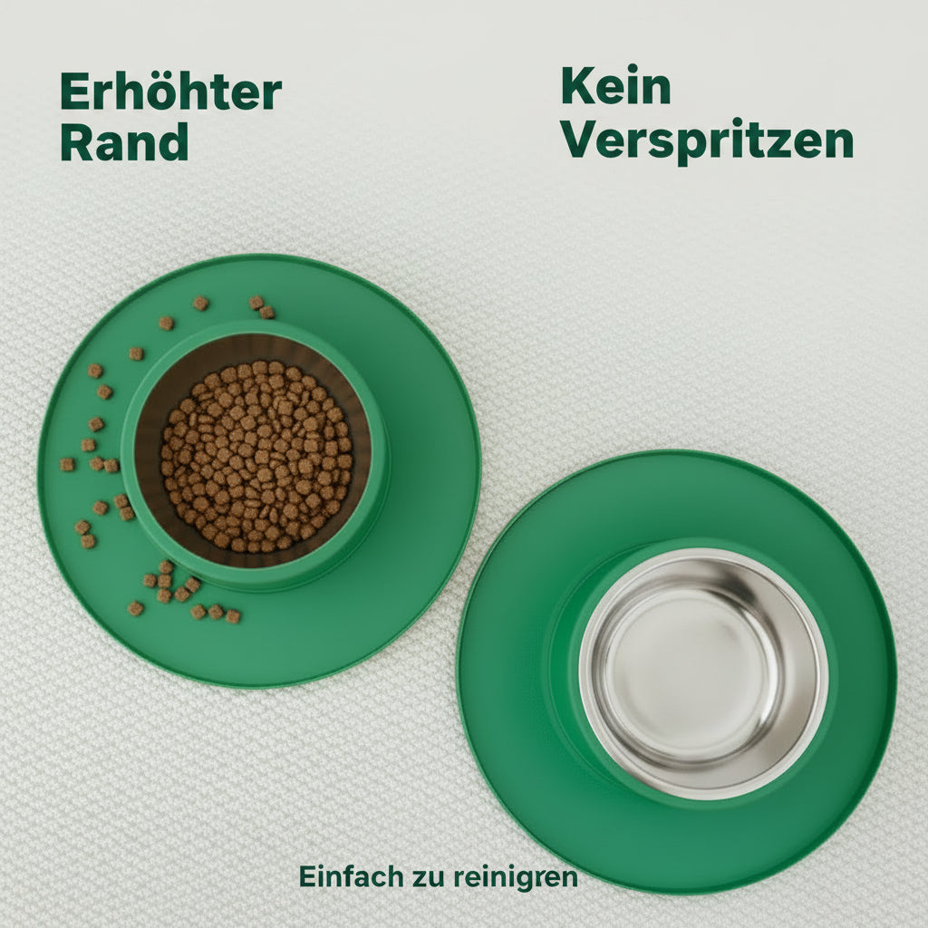 Katzennapf mit Silikon-Bodenplatte – 15° Neigung, Edelstahl, Rutschfest.