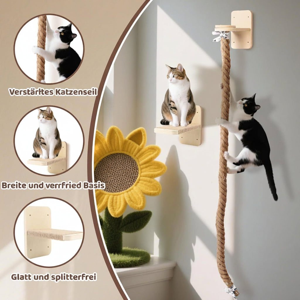 Katzentreppe Kletterseil für die Wand – 150 cm Hanfseil 18 mm.