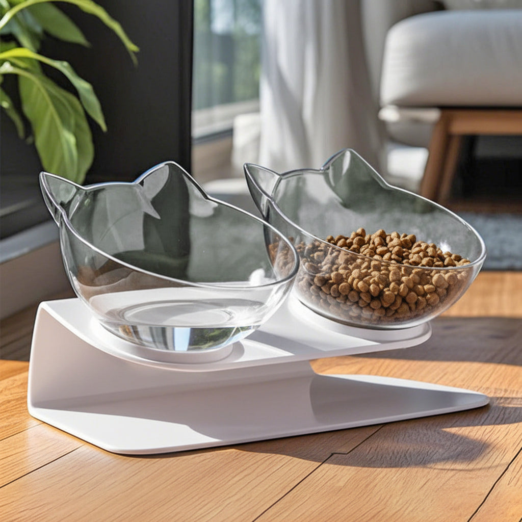 Katzennapf Doppelnapf Set – Futternapf Katze mit Katzenkopf-Design.