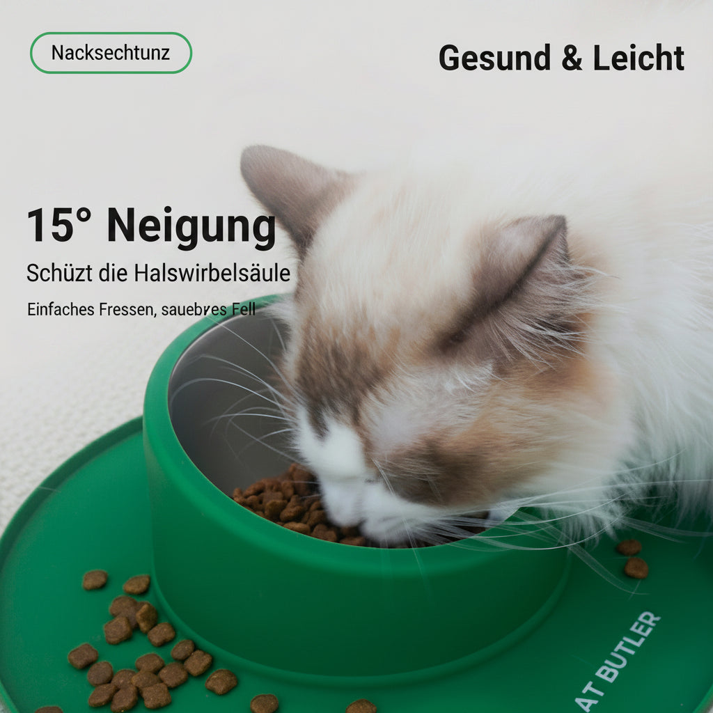 Katzennapf mit Silikon-Bodenplatte – 15° Neigung, Edelstahl, Rutschfest.