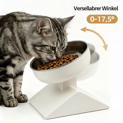 Erhöhter Katzennapf mit verstellbarem Winkel – 0–17,5°, 304 Edelstahl, rutschfest.