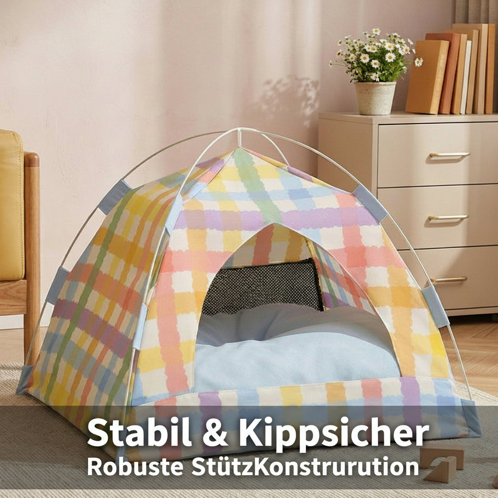 Katzenzelt für drinnen – Faltbares Katzenhaus mit Mesh-Netz & Kissen.
