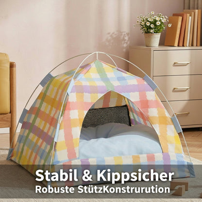 Katzenzelt für drinnen – Faltbares Katzenhaus mit Mesh-Netz & Kissen.