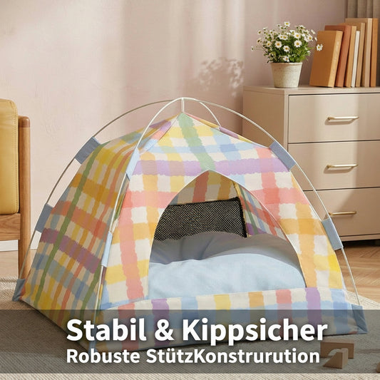 Katzenzelt für drinnen – Faltbares Katzenhaus mit Mesh-Netz & Kissen.