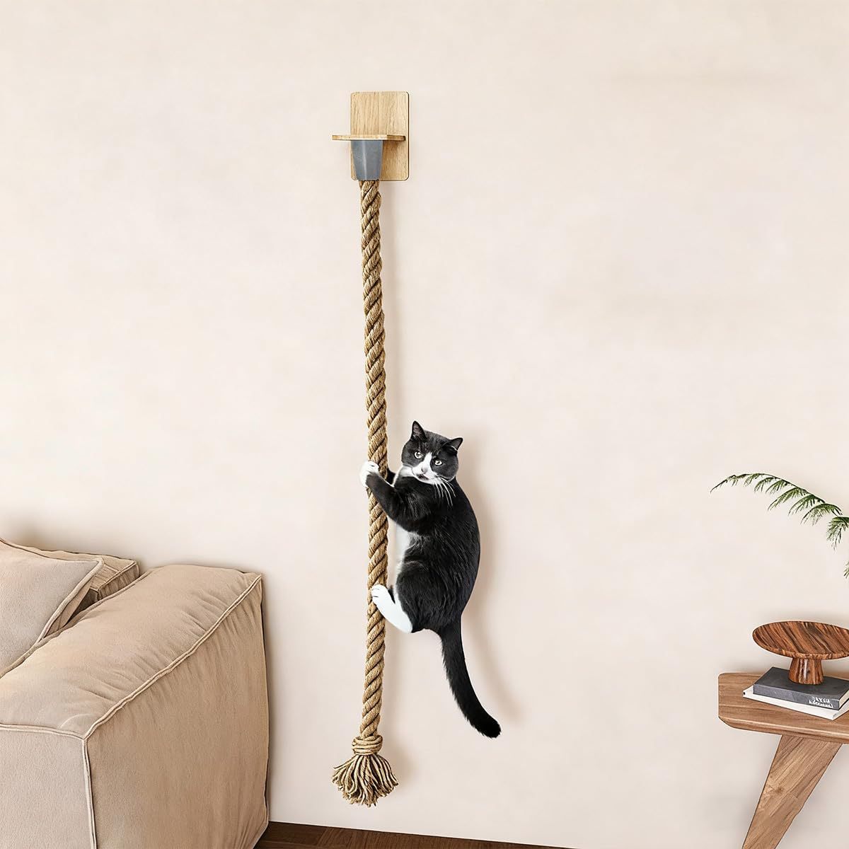Katzentreppe Kletterseil für die Wand – 150 cm Hanfseil 18 mm.