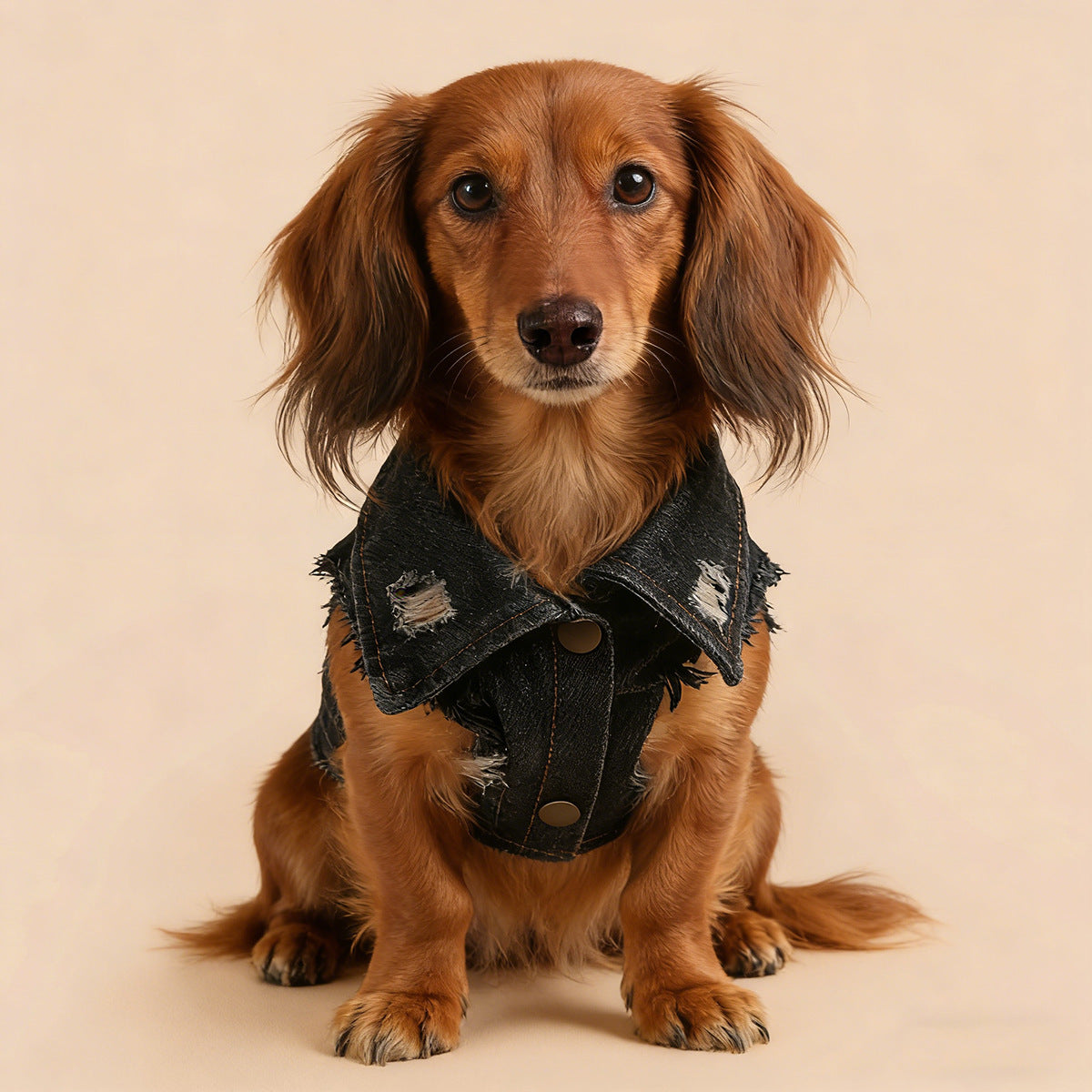 Dackel Jeansjacke | Vintage Distressed Denim für kleine Hunde