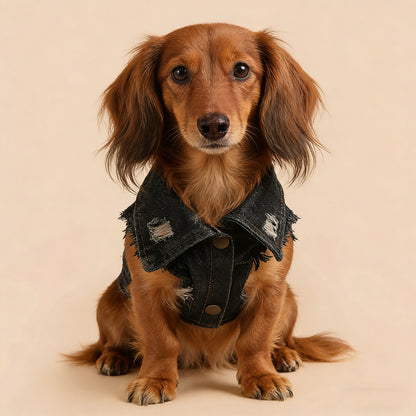Dackel Jeansjacke | Vintage Distressed Denim für kleine Hunde