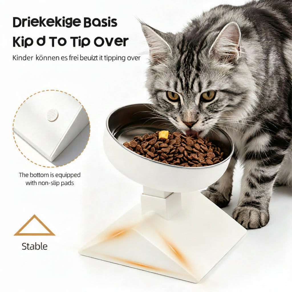 Erhöhter Katzennapf mit verstellbarem Winkel – 0–17,5°, 304 Edelstahl, rutschfest.