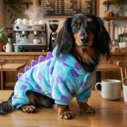 Dackel Dino Hoodie | Flanell Dinosaurier Kostuem Pullover fuer kleine Hunde