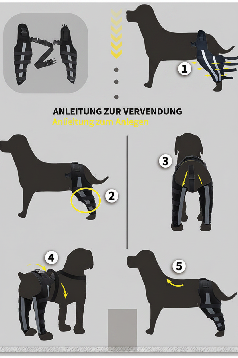 Anleitung zum Anlegen – Hinterbein-Schutzausrüstung