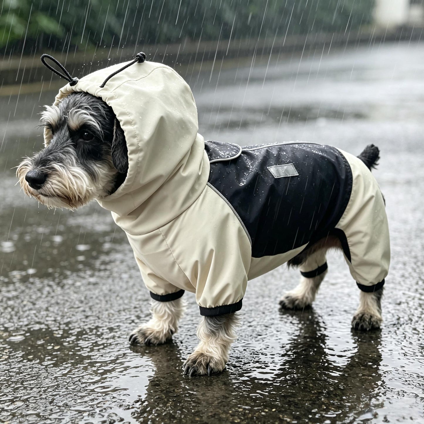 Schnauzer Regenmantel 4-Bein — Maßgefertigter Outdoor-Regenoverall für Zwergschnauzer, Schnauzer & Riesenschnauzer | Kitipcoo