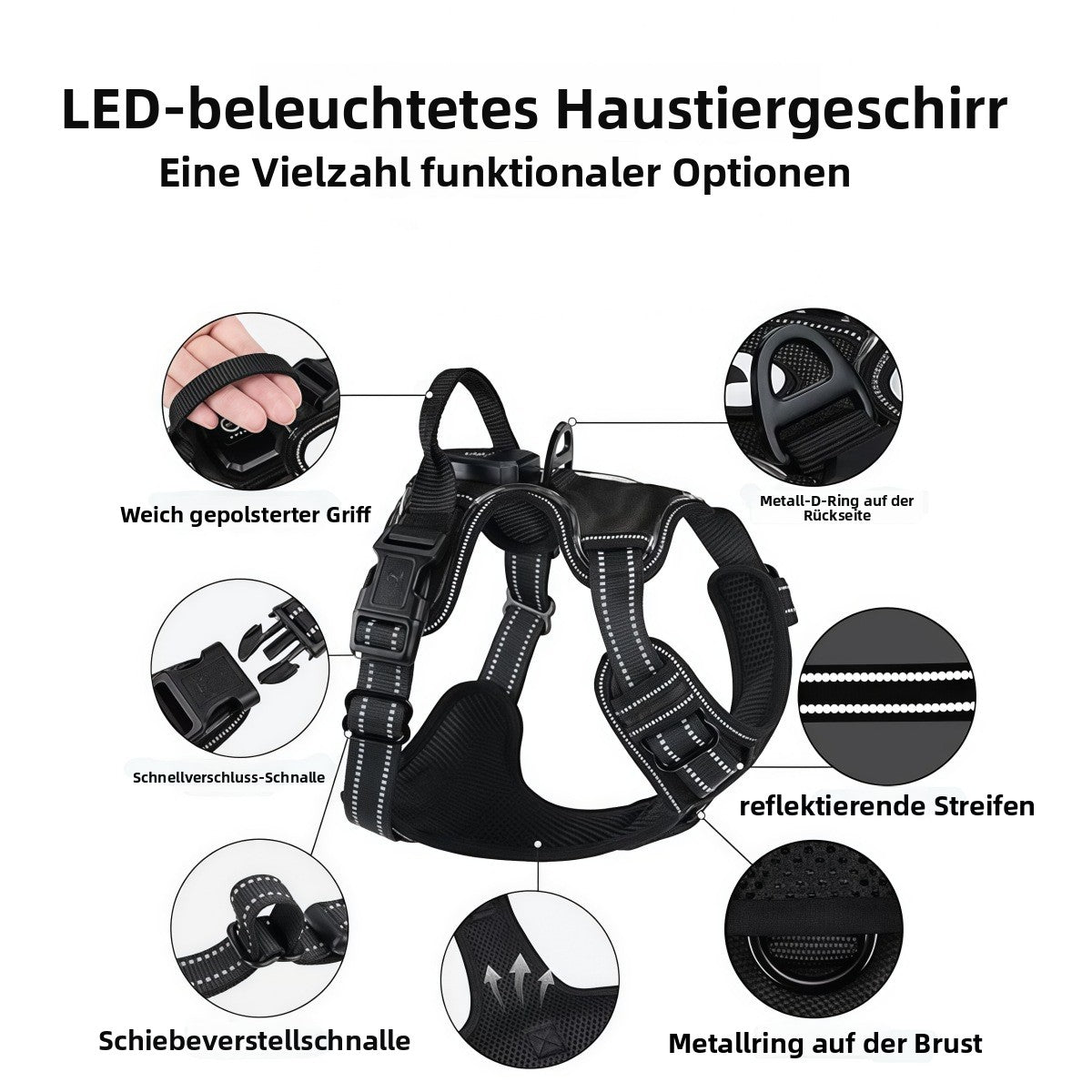 LED-Hundegeschirr mit wiederaufladbarer Beleuchtung – Sicher sichtbar bei Nacht